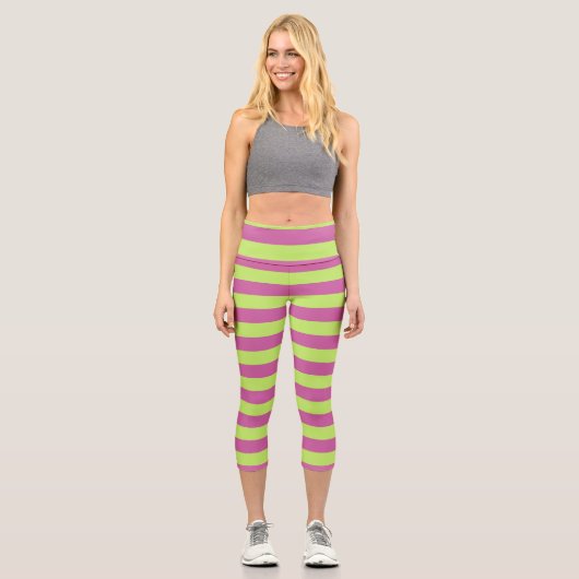 Leggings Capri Rayures roses et vertes (Recto)