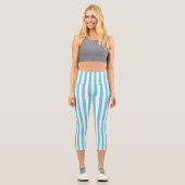 Leggings Capri Rayures verticales classiques bleu clair et blanc (Recto)