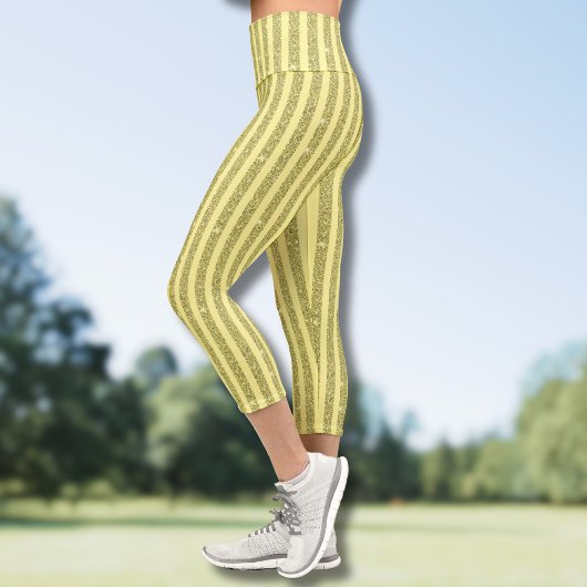 Leggings Capri Rayures verticales de style pailleté jaune vif