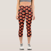 Leggings Capri Red and Gold Floral Scattered Black Background (Recto)