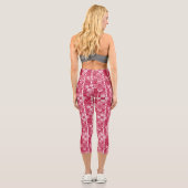 Leggings Capri Red and white floral pattern (Verso)