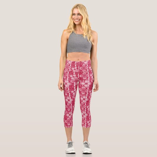 Leggings Capri Red and white floral pattern (Recto)