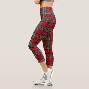 Leggings Capri Red Green Royal Stewart Tartan Plaid Motif
