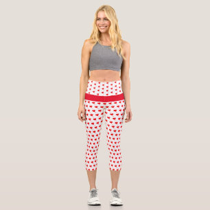 Leggings Capri Red Heart Girl Fun Chic Balloon Motif Blanc