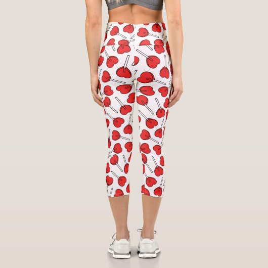 Leggings Capri Red Lollipops, Heart Lollipops, Lollipop Pattern (Verso)