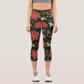 Leggings Capri Red Poinsettia Green Holly (Recto)