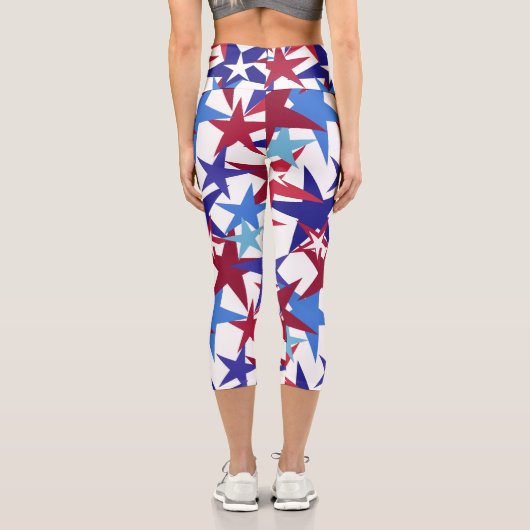 Leggings Capri Red White Blue Stars (Verso)