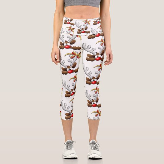 Leggings Capri Reindeer Puzzled drôle Caractère de Noël (Recto)
