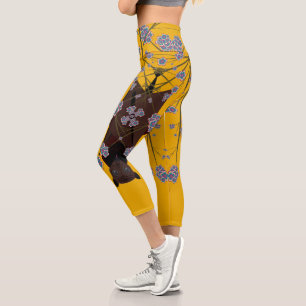 Leggings Capri Renard volant moutarde haute taille Capris