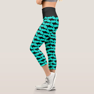 Leggings Capri requin bleu turquoise motif haute taille 