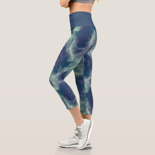 Leggings Capri Résumé de marbre turquoise en spirale