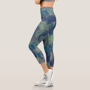 Leggings Capri Résumé de tourbillon de marbre bleu