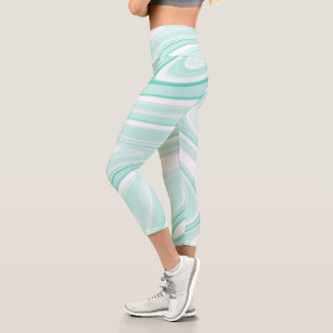 Leggings Capri Retro Aqua Green Swirl Liquid Peinture esthétique