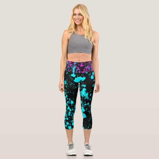 Leggings Capri Retro Aqua, style Paint Rosé Chaud (Recto)