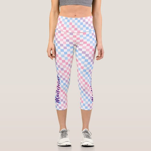 Leggings Capri Retro Checkerboard 1990s 2000s Y2K Pastel Ajouter  (Recto)
