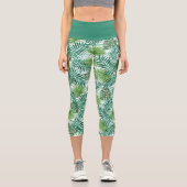 Leggings Capri Retro Chic Tropical Green Palm Tree Feuille Motif (Recto)