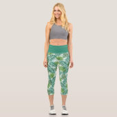 Leggings Capri Retro Chic Tropical Green Palm Tree Feuille Motif (Recto)