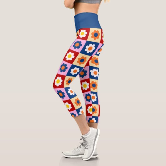 Leggings Capri Retro Cute colorful Pastel Flowers Pattern (Gauche)