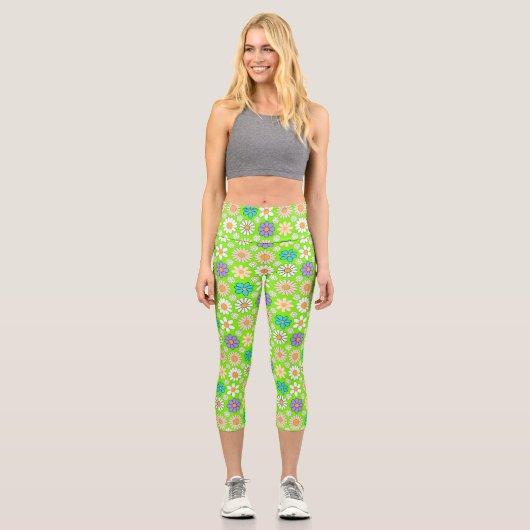 Leggings Capri Retro Daisy Motif Simple.01. B Green BG (Recto)
