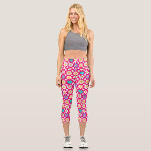 Leggings Capri Retro Daisy Motif Simple.01. B Rose