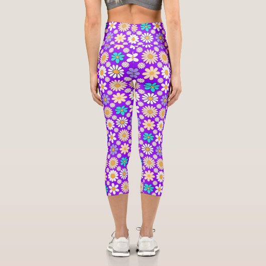 Leggings Capri Retro Daisy Motif Simple.01. B Violet BG (Verso)