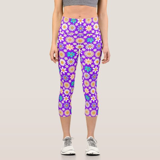 Leggings Capri Retro Daisy Motif Simple.01. B Violet BG (Recto)