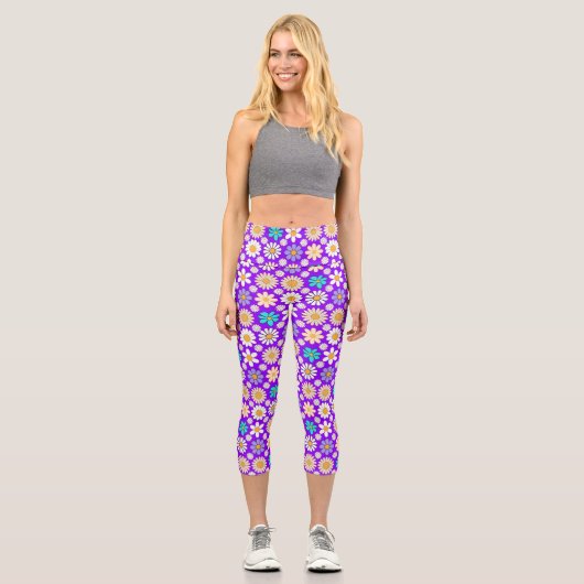 Leggings Capri Retro Daisy Motif Simple.01. B Violet BG (Recto)