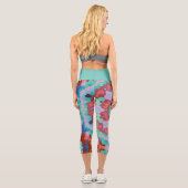 Leggings Capri Retro Mandala Flower Blue Rouge et Turquoise (Verso)