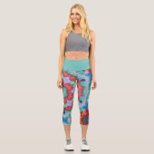 Leggings Capri Retro Mandala Flower Blue Rouge et Turquoise (Recto)