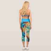 Leggings Capri Retro Mandala Flower Blue Vert et rose (Verso)