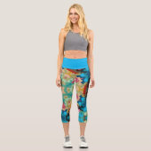 Leggings Capri Retro Mandala Flower Blue Vert et rose (Recto)