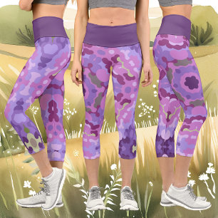 Leggings Capri Rétro Mandala violet rose et bleu
