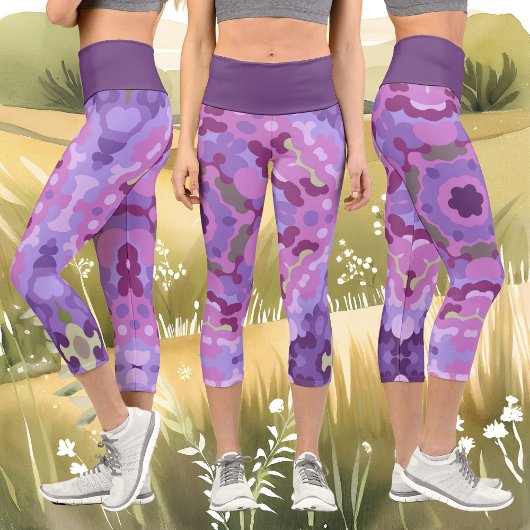 Leggings Capri Rétro Mandala violet rose et bleu