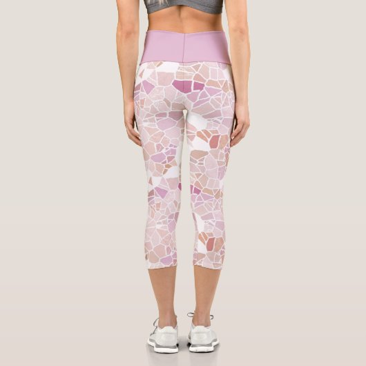 Leggings Capri Retro Pastel Blush violet rose Mosaic Art Motif (Verso)
