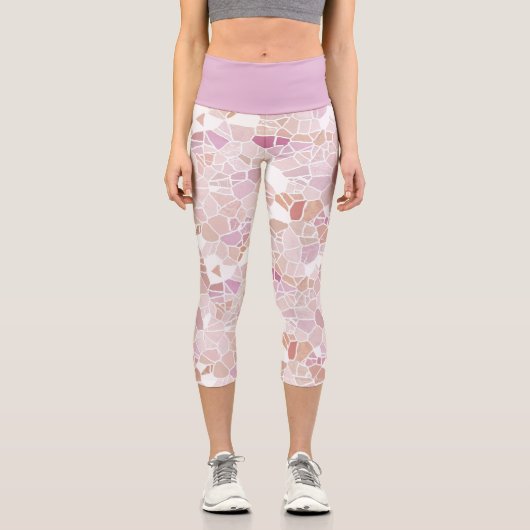 Leggings Capri Retro Pastel Blush violet rose Mosaic Art Motif (Recto)
