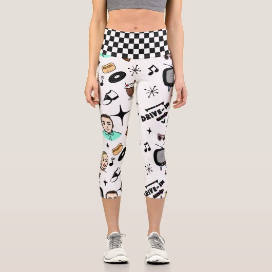 Leggings Capri Retro Pop Art Style 1950s Style Graphics (Recto)