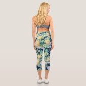 Leggings Capri Romantique Jaune Roses Blanches floral Bleu Design (Verso)