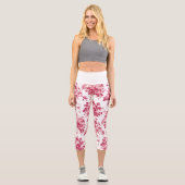 Leggings Capri Romantique Vintage Rose-rose sur blanc (Recto)