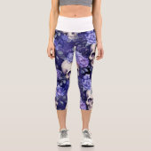 Leggings Capri Rosas violetas con calaveras (Recto)