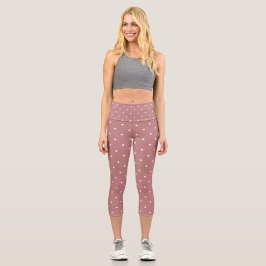 Leggings Capri Rose antique et points blancs 2 (Recto)