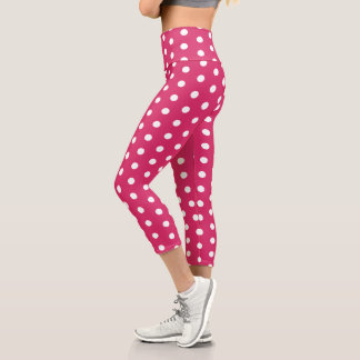LEGGINGS CAPRI ROSE BLANC À POIS SIMPLE ÉLÉGANT MODERNE GYMNASE
