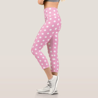 LEGGINGS CAPRI ROSE BLANC À POIS SIMPLE ÉLÉGANT MODERNE GYMNASE