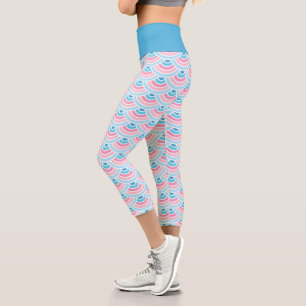 Leggings Capri Rose bleu Aqua Blue Wave Circles Art Motif