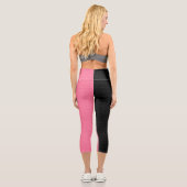 Leggings Capri Rose Et Noir Deux Couleurs Moitié Côtés Bandes (Verso)