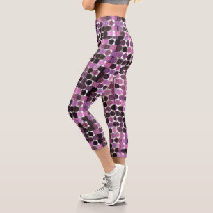 Leggings Capri Rose géométrique rose, mauve et noir