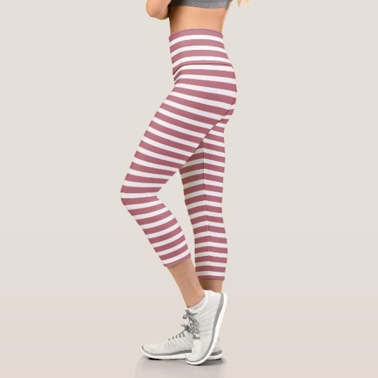 Leggings Capri Rose Gold Blanc Simple Rayé Horizontalement (Gauche)