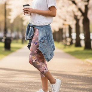 Leggings Capri Rose Gold Floral Fleur Armée Camouflage Camo