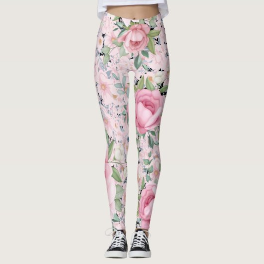 Leggings Capri rose Longueur Bouton de floral Légumineuses  (Devant)