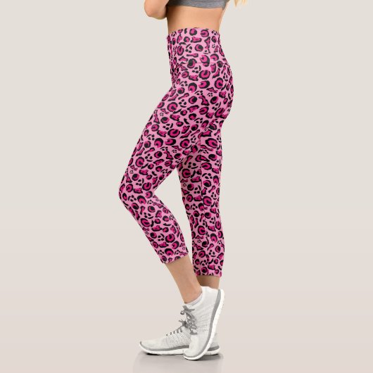 Leggings Capri Rose Noir Moderne Peau Animal Spots Design (Gauche)