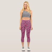 Leggings Capri Rose Noir Moderne Peau Animal Spots Design (Recto)